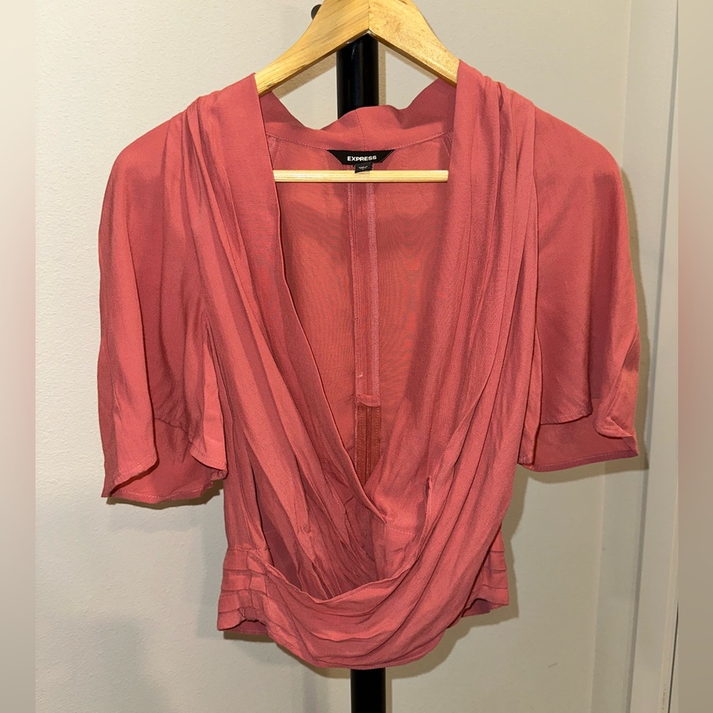 Express Women's Pink Drape Top with Zipper on the back Size Small